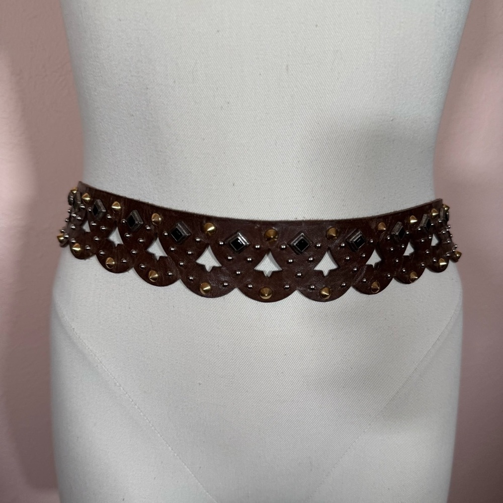 Etro Milano Brown Leather Metal Studded bikercore belt size 31 to 33 - Picture 16 of 17